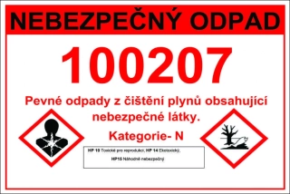 MAGNETICKÁ cedule - Pevné odpady z čištění plynů 100207